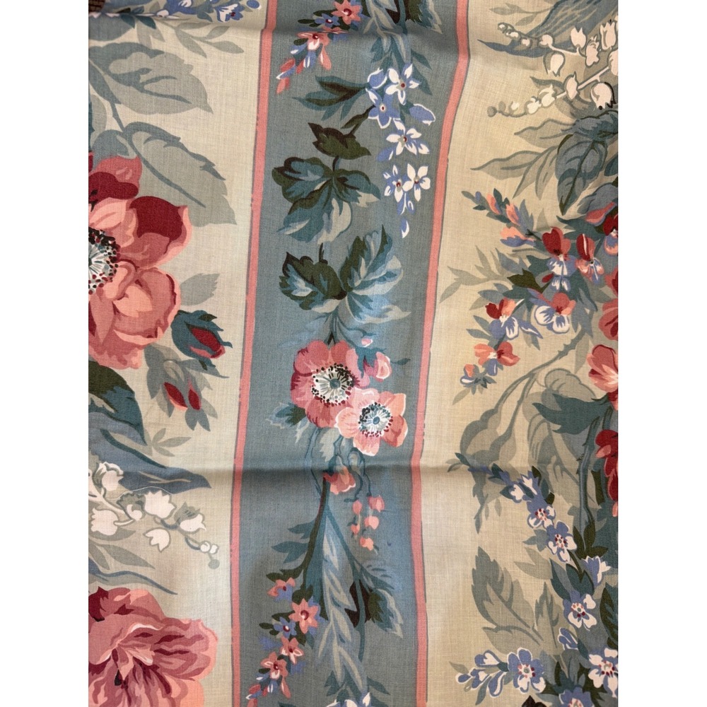 Vintage Waverly Carolina Rose Fabric Floral Stripe Cottagecore Grandmillennial
